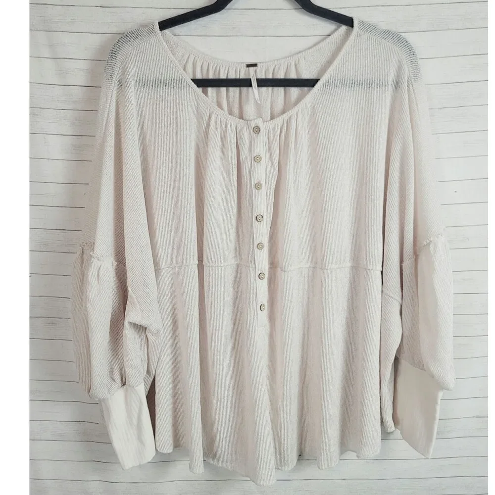 FREE PEOPLE BALLOON SLEEVE GAUZY BOHO SHIRT, SZ SMALL
